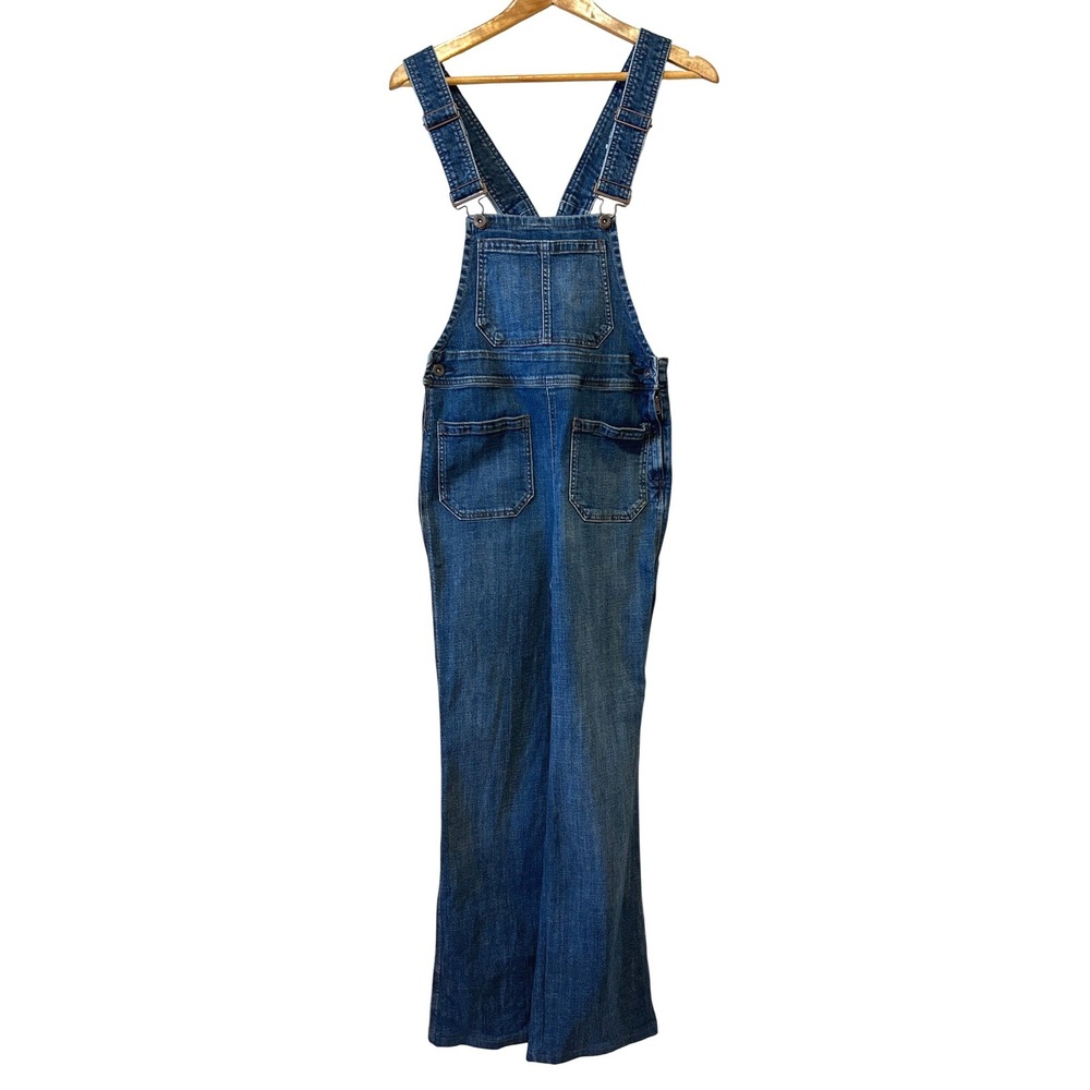 Free People Denim Overalls Sz 28 Blue Bib Jumpsuit Cross Back Patch Pockets Boho